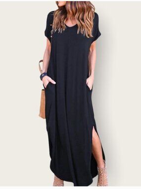Husk Ary Black V-Neck Split  Maxi Dress Size S